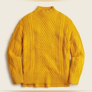 J. Crew Long Cotton Cable-Knit Mockneck Sweater in Mustard BD709 Sz M